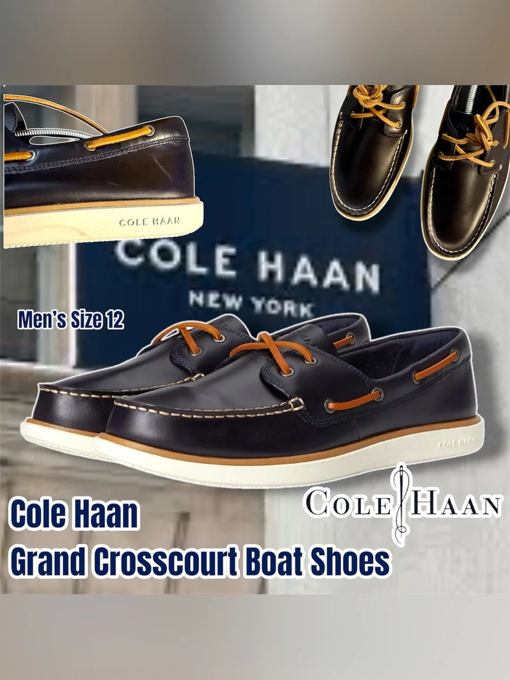 Cole Haan Men’s Grandpro Windward Boat Shoe, Size 12M (Midnight Blue)